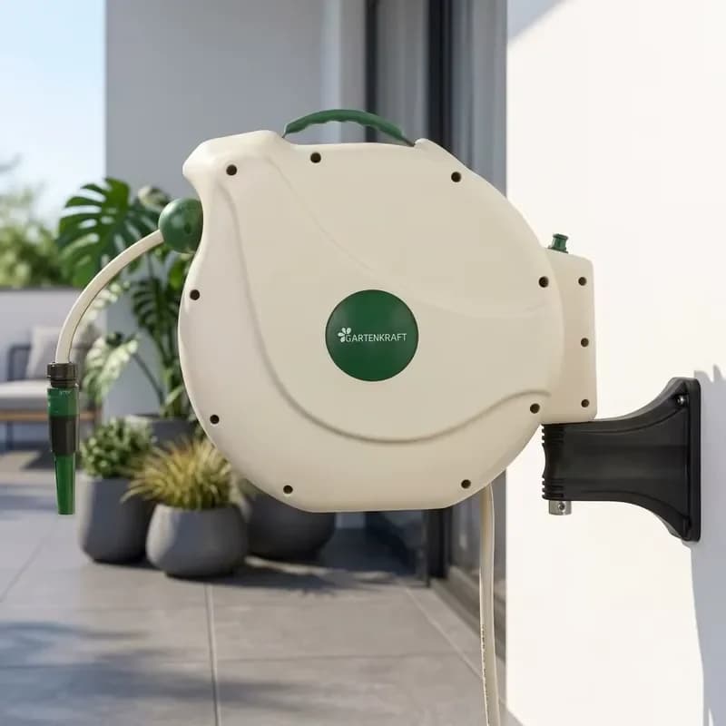 GARTENKRAFT 1/2'' PVC/PP Plastic Automatic Rewind 20m Retractable Wall Mounted Outdoor Garden Hose Reel