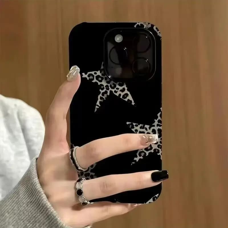 Custodia per telefono in gelatina con stampa leopardata e stelle per iPhone 17 Air 16 E Pro Max Plus 15 14 13 12 mini 11 XS XR, cover nera anti-caduta