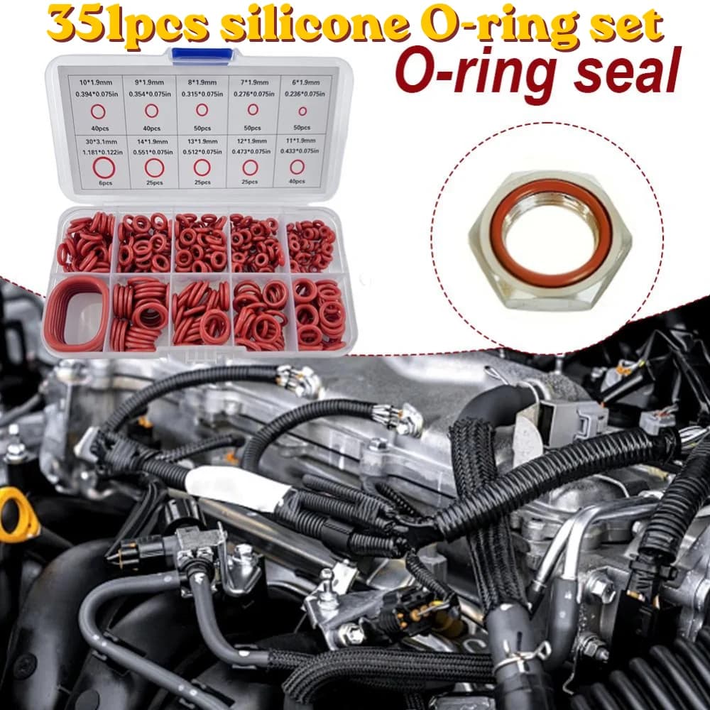 silicone O-ring set 10 Sizes Oil Heat Resistant 351pcs For Cars Pipelines Circular rubber Sealing Ring Gasket Pad