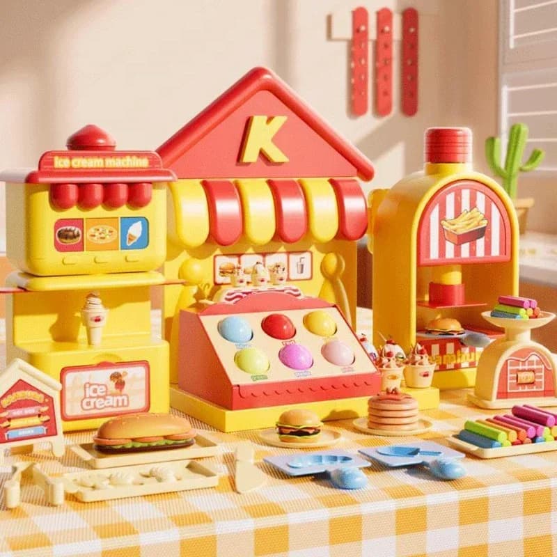 Bambini Plastilina Macchina Giocattoli Fai da te Argilla colorata Gelato Giochi di imitazione Gioco Simulazione Crea Hamburger Giocattolo creativo Kit di melma Regali