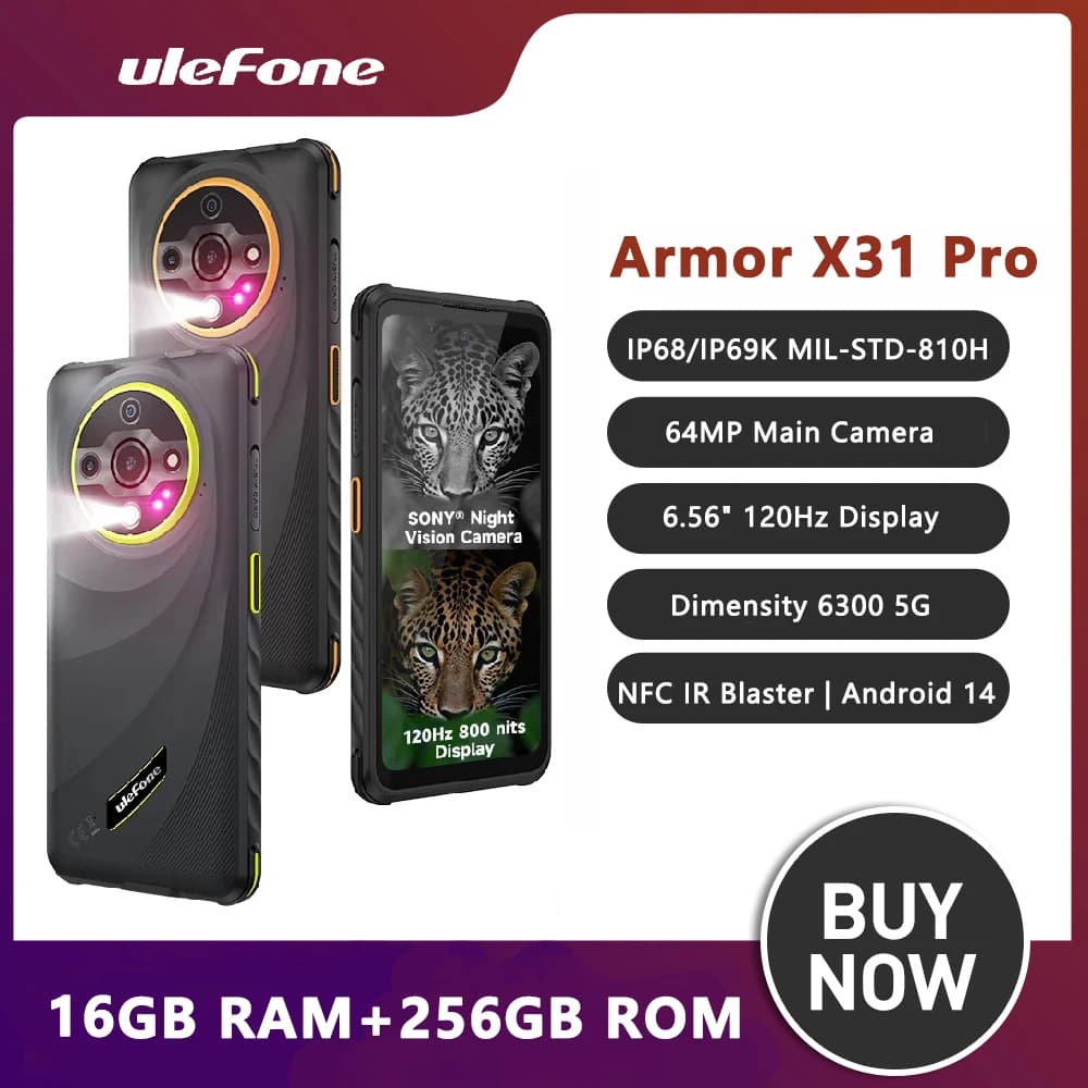 Ulefone Armor X31 Pro 5G Smartphone robusto Display da 6,56" 120Hz Fino a 16 GB RAM 256 GB ROM 64 MP Fotocamera Cellulare NFC Android 14