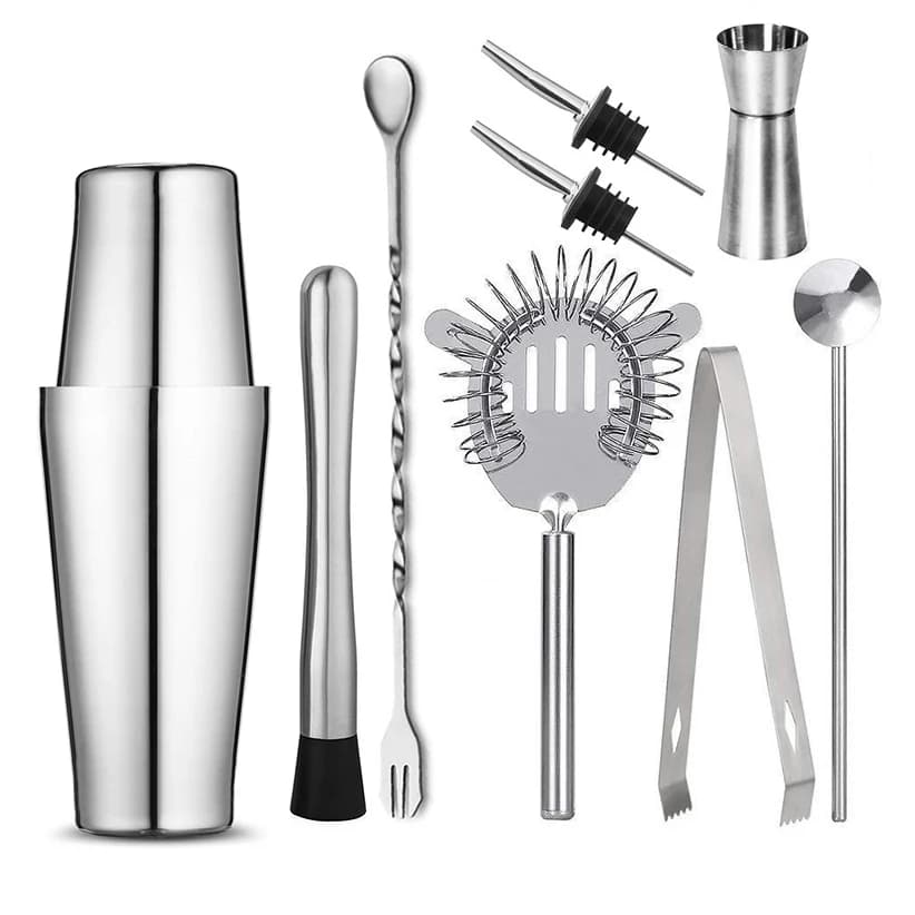 Set da Bar Professionale con Shaker Boston in Acciaio Inox, 1/6/9/11 Pezzi, Miscelatore per Cocktail e Martini