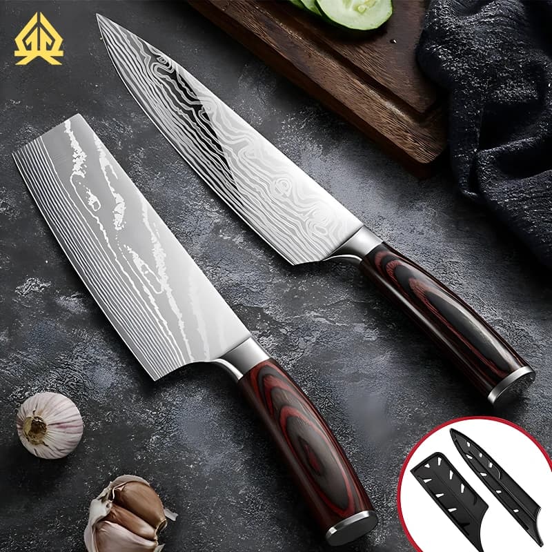XTL high hardness cook knife, stainless steel, kitchen knife, damask pattern, non-slip wooden handle