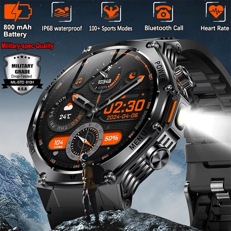 New Military Grade Stratos 5 Sport Smart Watch for Men 800mAh Battery IP68 Waterproof Flashlight Heart Rate Call Robusto Smartwatch