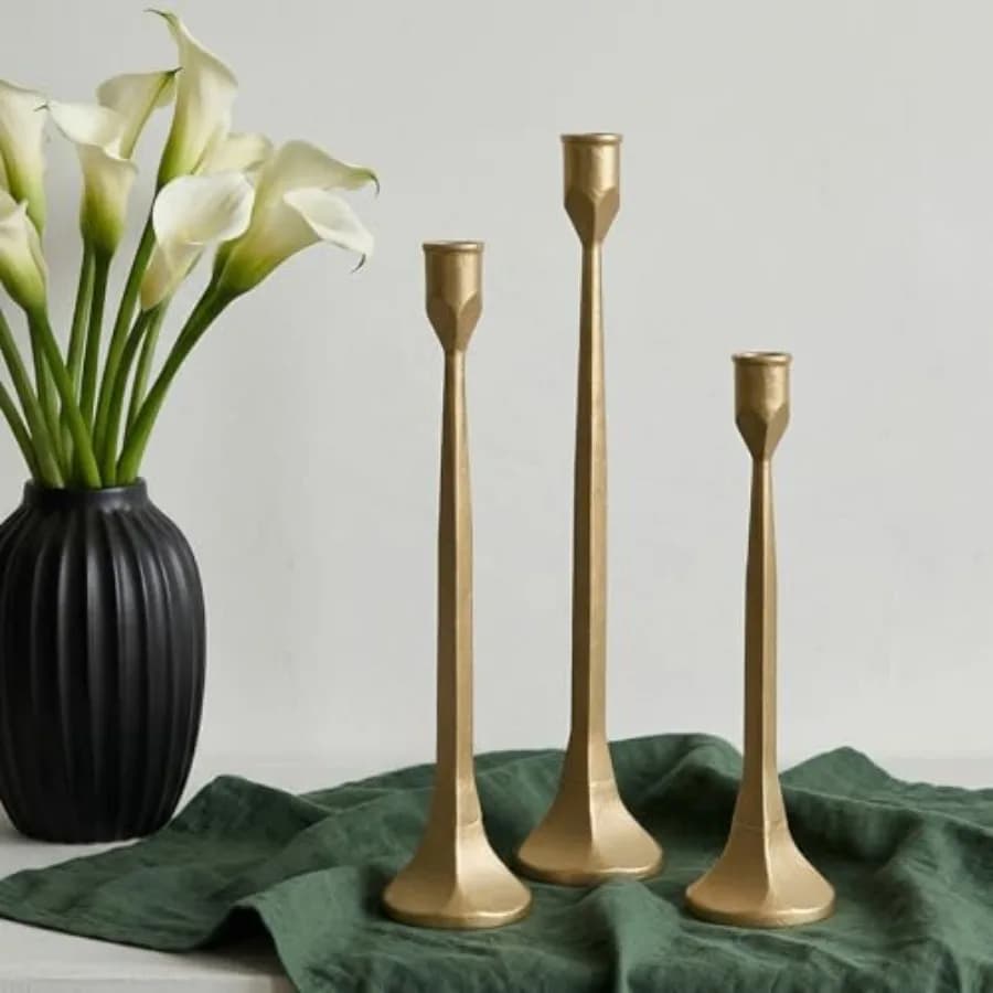 Set di 3 Portacandele a Colonna in Ferro, Candelieri Rustici Vintage, Supporti Alti per Candele per Arredamento Casa