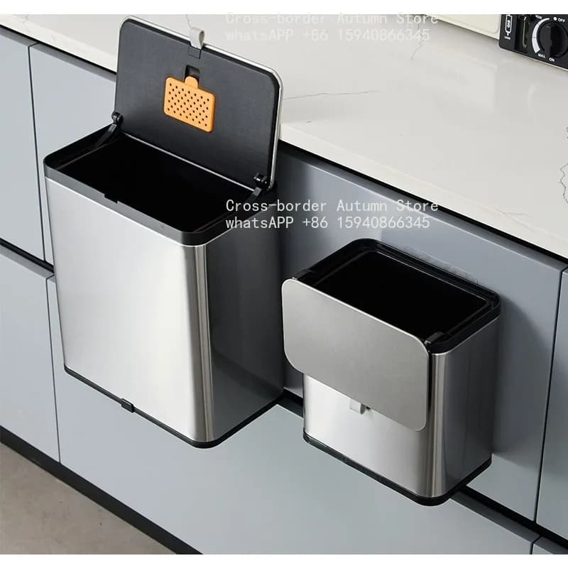 Kitchen stainless steel trash can hanging type no bending toilet toilet wall hanging sliding cover new model