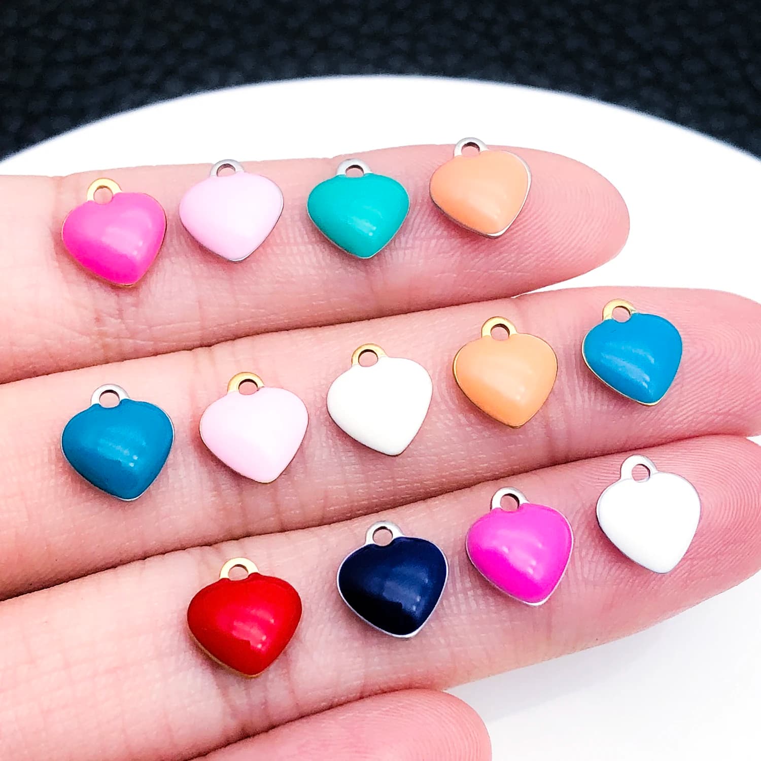 10pcs 8x9mm Gold Silvery Stainless Steel Mini Hearts Charms Enamel Pendants for Jewelry Making DIY Necklace Bracelet Earrings