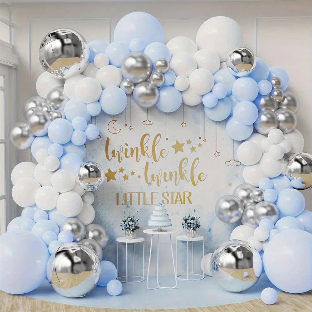 Baby Blue Balloon Arch Pastel Blue White Silver Balloons Garland Graduation Kids Birthday Party Gender Reveal Wedding Decoration
