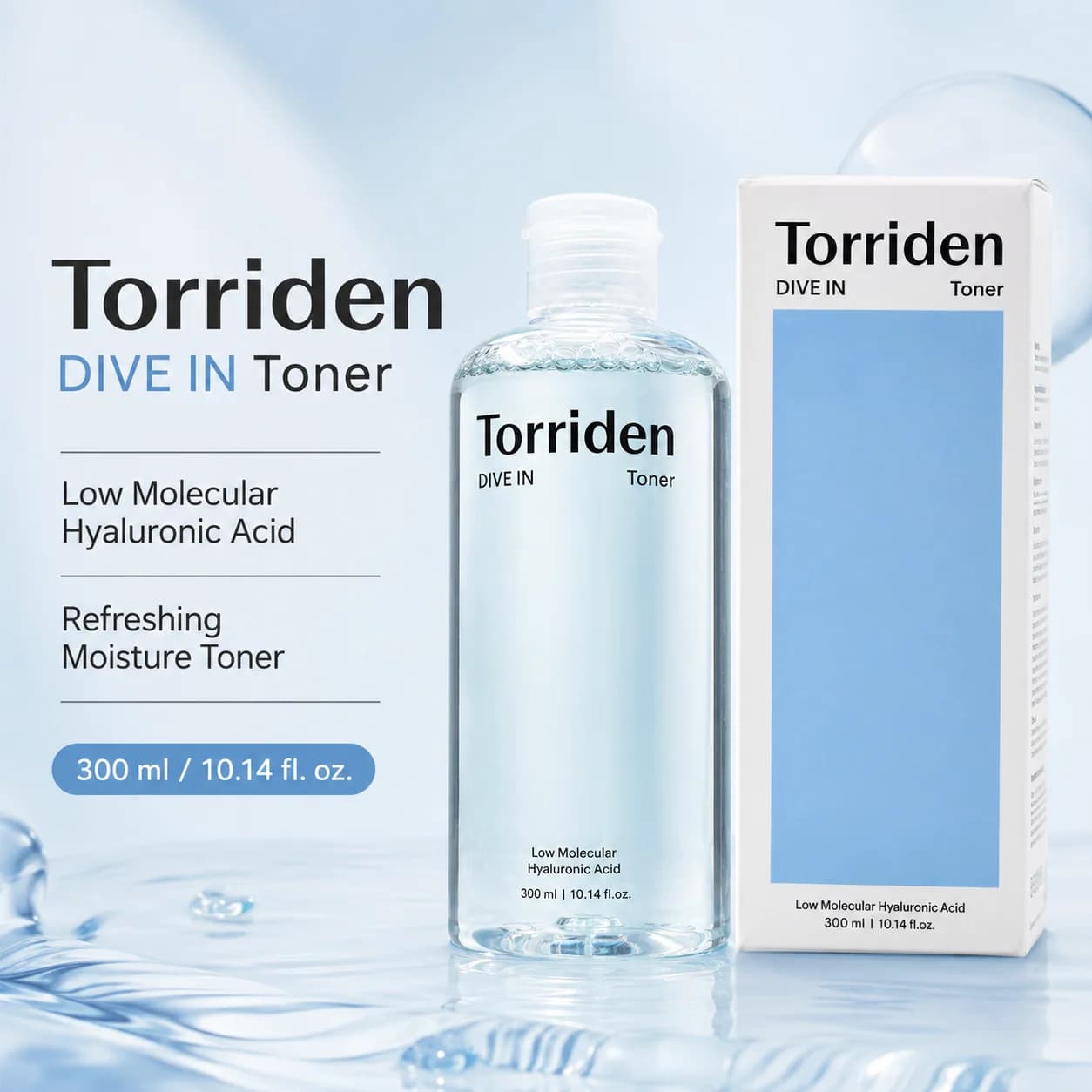 Torriden DIVE IN Low Molecular Hyaluronic Acid Toner 300ml Deep Hydrating Refreshing Facial Water Moisturizing Anti‑dryness Skin