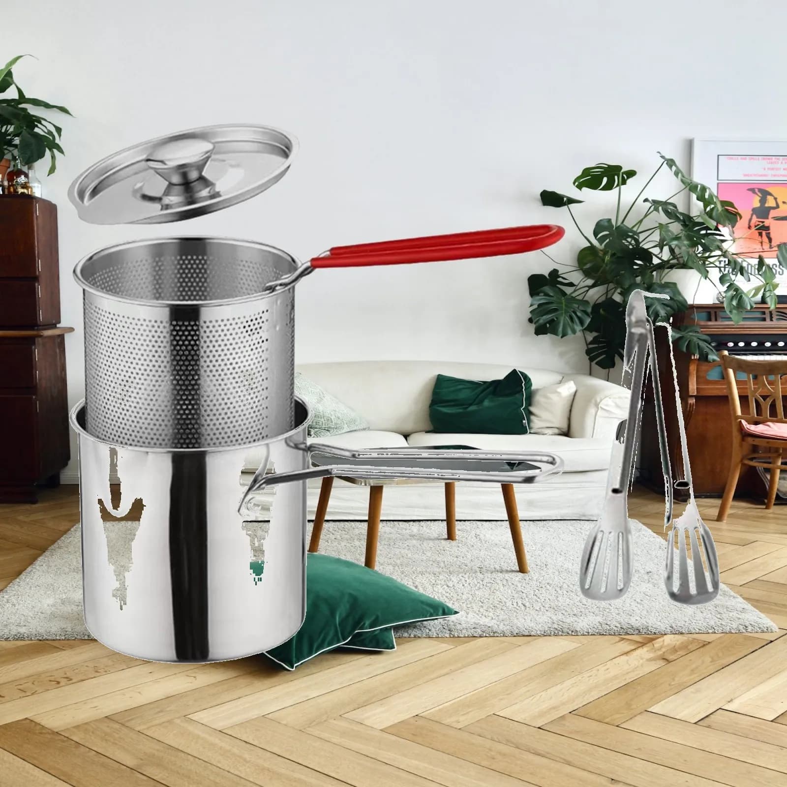 Deep Frying Pot Small Pot Stainless Steel Cookware with Basket Large Capacity