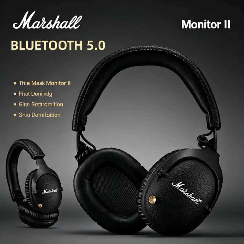 Cuffie Wireless Marshall MONITOR II ANC con Subwoofer, Cancellazione Attiva del Rumore, per Musica, Sport e Gaming, Cuffie Premium Originali