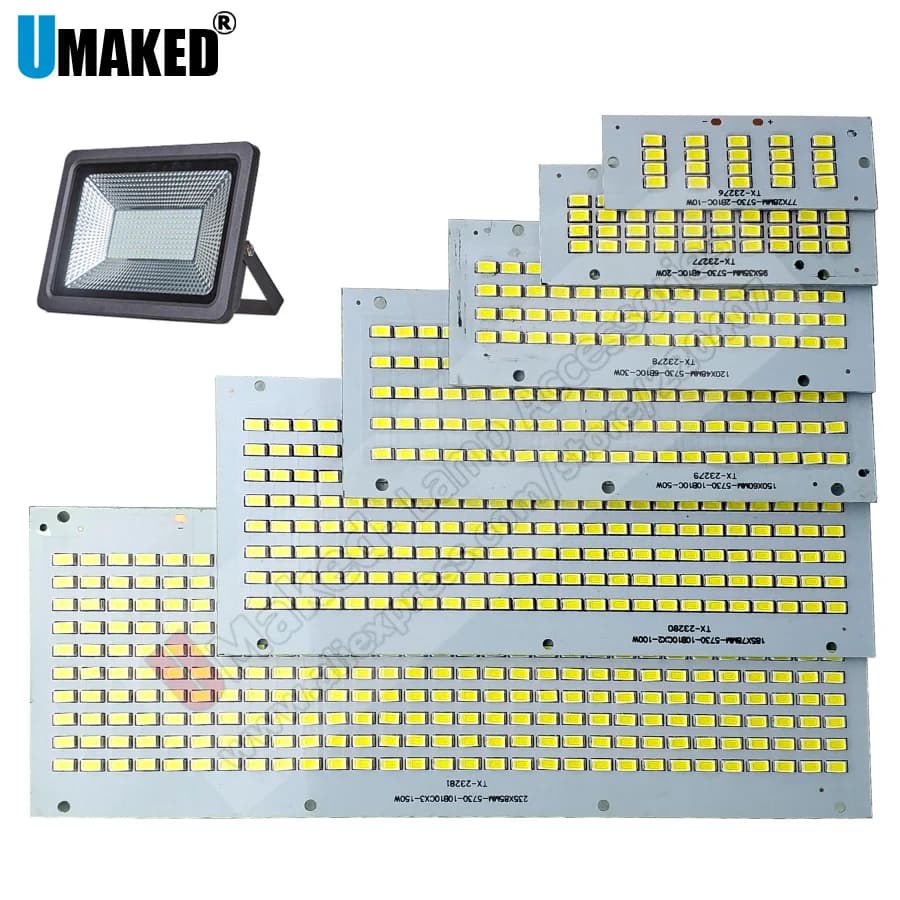 PCB per inondazione LED a piena potenza da 10 pezzi 10W 20W 30W 50W 70W 100W 150W 200W SMD5730 scheda PCB a led, piastra in alluminio per proiettore a led