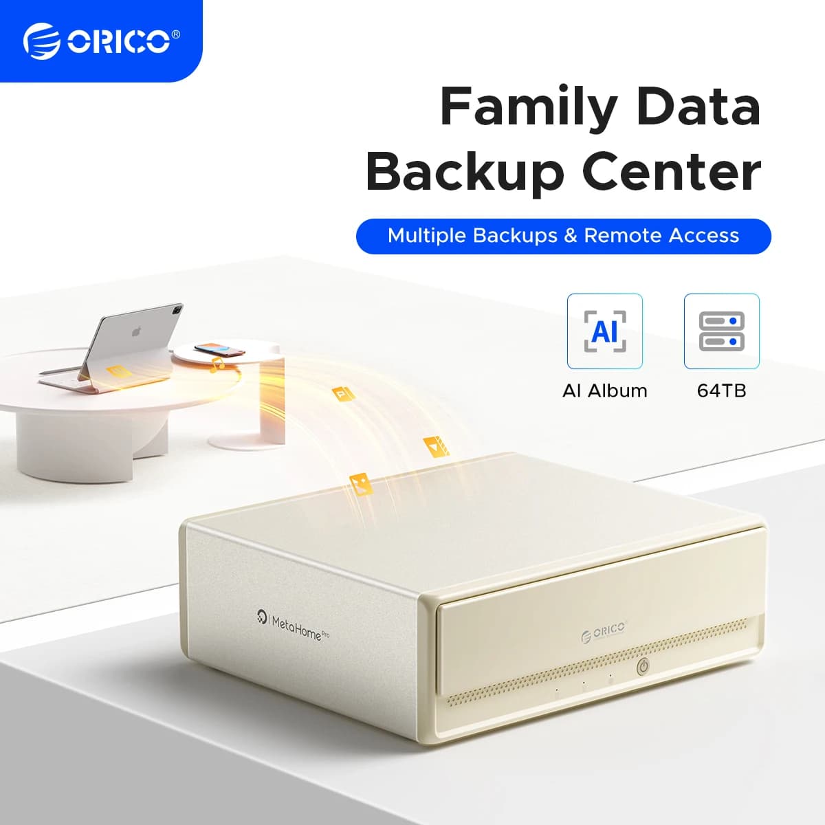 ORICO Home Media Data Center 3,5" NAS tipo C dual-bay Trascodifica in tempo reale Accesso remoto globale per sistema Samba DLNA, iOS MacOS