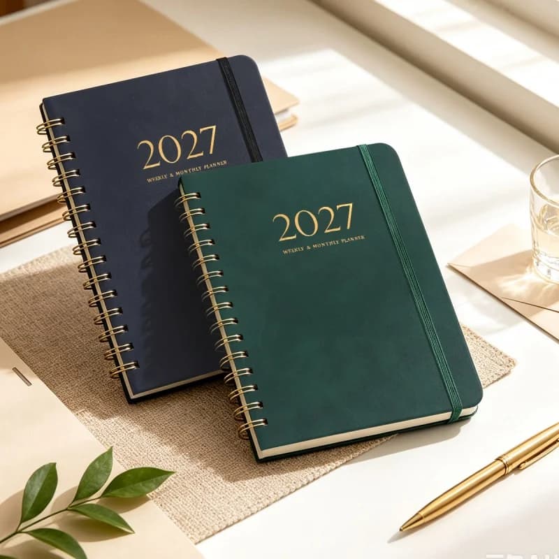 A5 PU Leather 2027 Weekly Monthly Planner Agenda Notebook with Monthly Index Tab Hardcover Daily Schedule for Office School Work