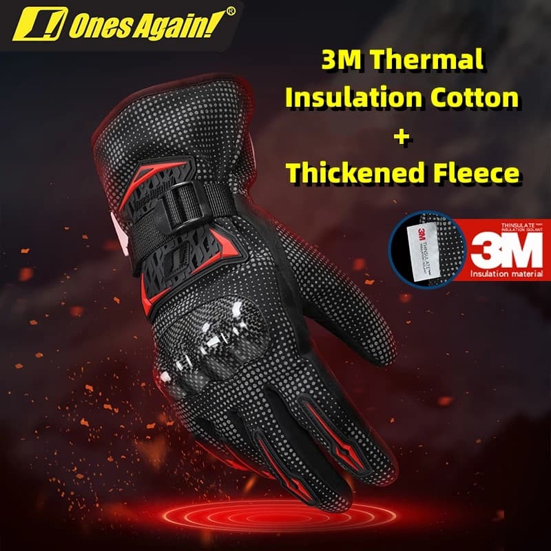 OnesAgain Winter Waterproof Windproof Thermal Motorcycle Gloves Reflective Soft Lined Full Finger Ski Riding Gear for Men Gloves