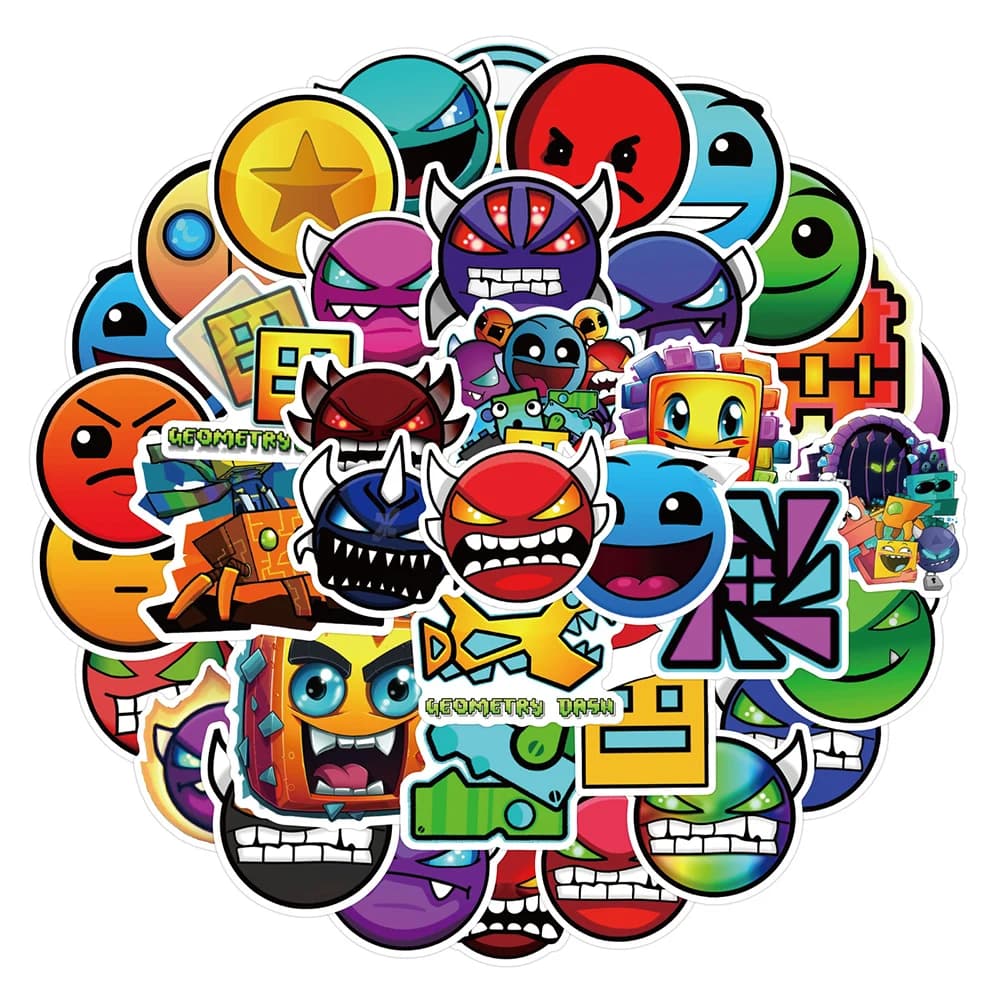 10/30/50 Pezzi Adesivi del Gioco Geometry Dash, Graffiti Cool Impermeabili, Decorazioni Fai-da-Te per Valigie, Telefoni, Laptop, Auto