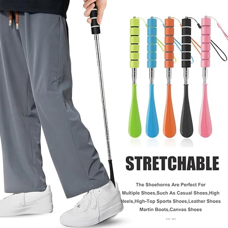 Calzascarpe Telescopico in Metallo Portatile con Manico Lungo, Extra Lungo 29cm-70cm, per Uomini, Donne e Bambini, Ausilio per Indossare le Scarpe