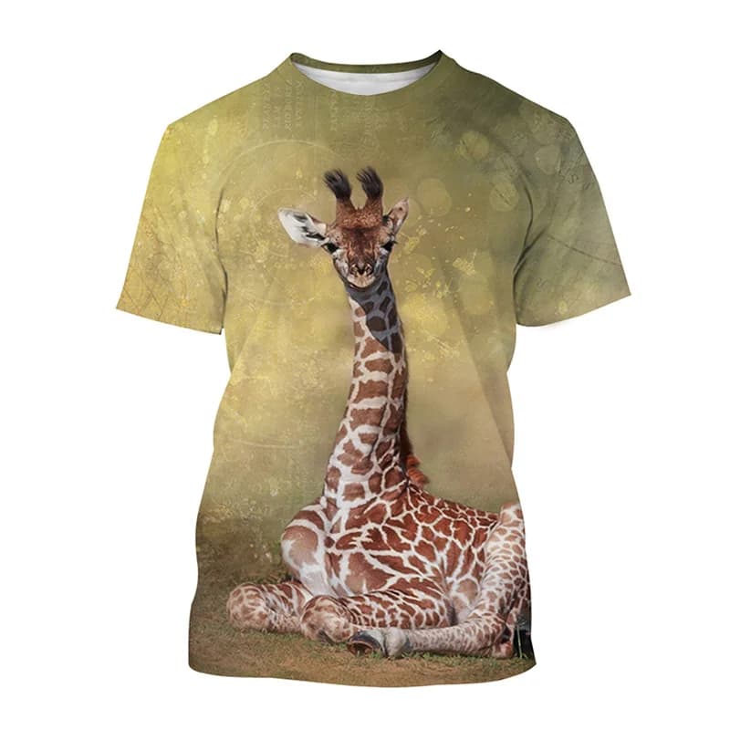 T-shirt con motivo a giraffa divertente per uomo T-shirt stampate in 3D con animali carini T-shirt oversize a maniche corte con scollo tondo