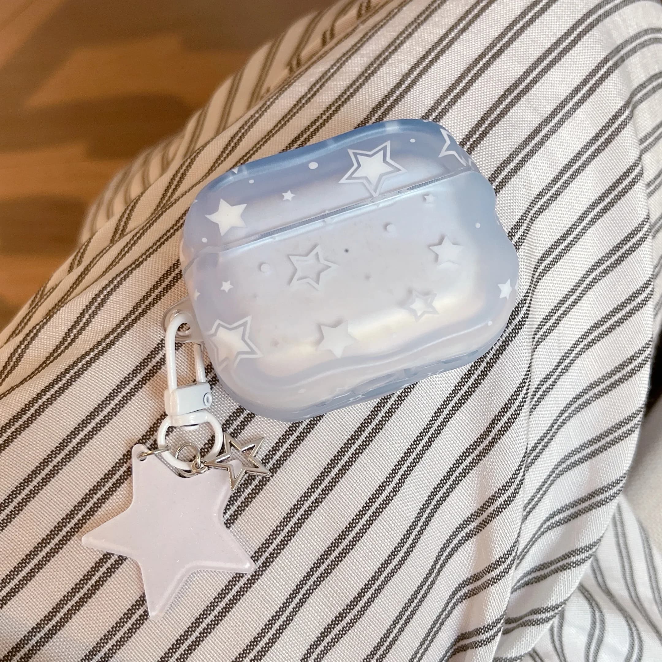 Korean-Style White Star Pattern Transparent Blue Gradient Tetragonum Earphone Case Cover Case For AirPods 1 2 3 4 Pro Pro2 Pro3