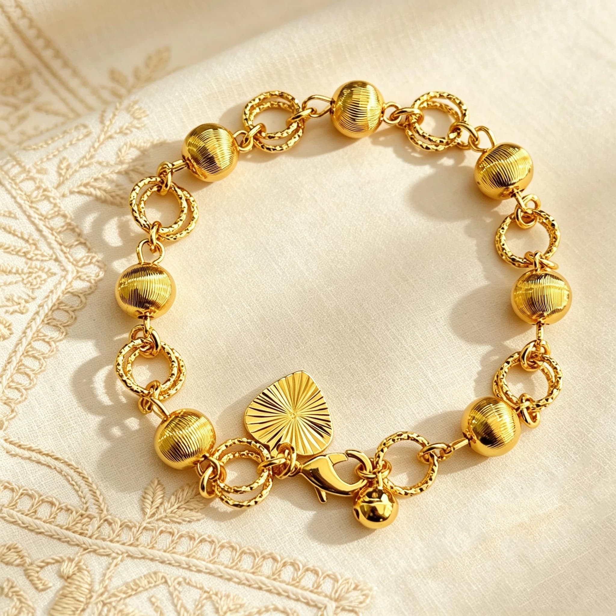 Gold Color Beaded Bracelet for Women, Fashion Link Chain Charm Bracelet, Elegant Jewelry Gift for Party Wedding Daily Wear