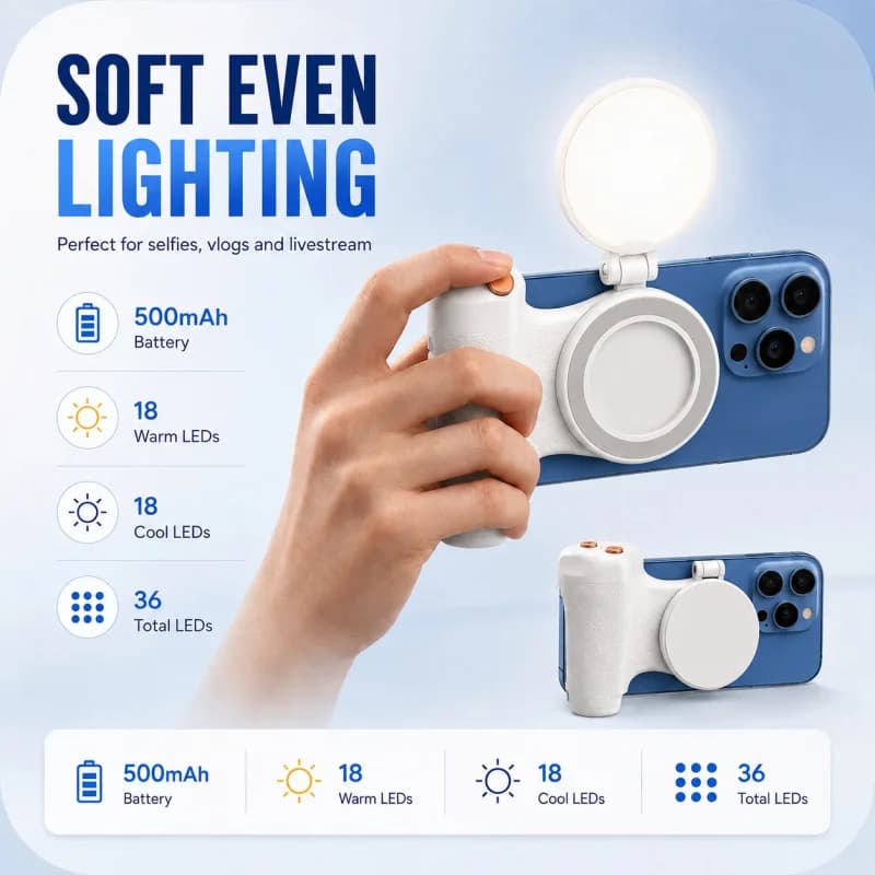 KM06 Impugnatura Magnetica per Fotocamera Smartphone, Stabilizzatore Anti-Vibrazione Portatile con Telecomando Bluetooth e Controllo Zoom per Fotografia