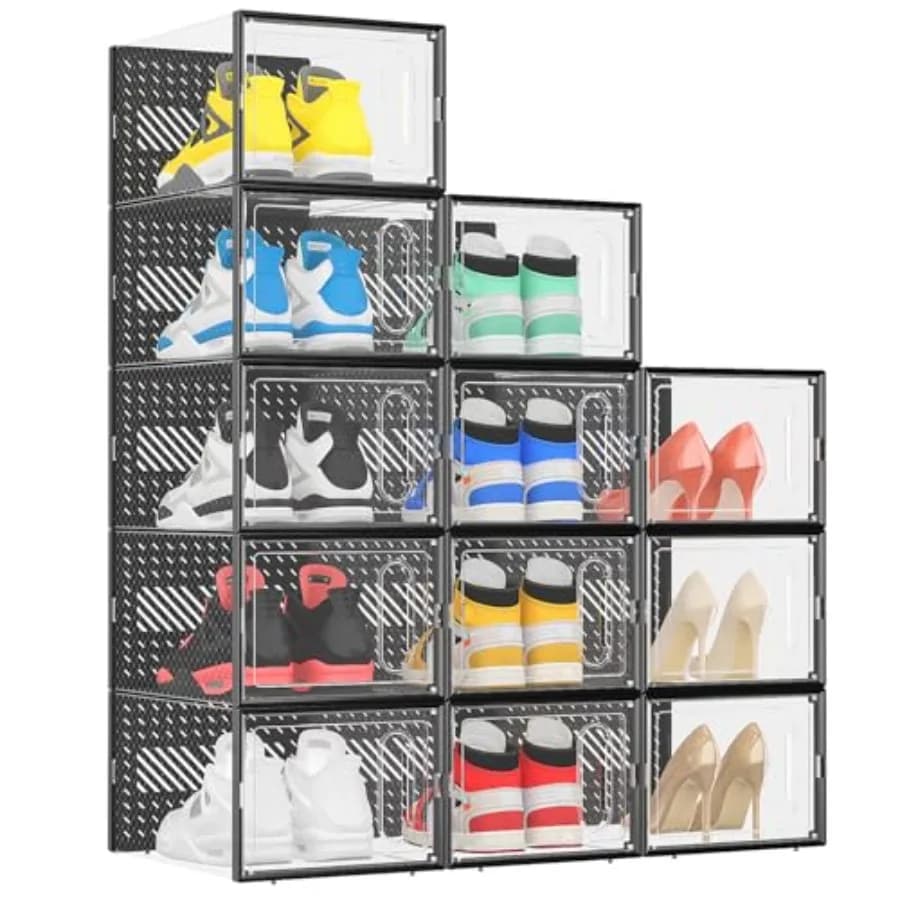 Scatole per Scarpe Extra Large con Porta Magnetica, Set da 12 Contenitori Impilabili per Organizzare le Scarpe nell'Armadio, Contenitori Trasparenti in Plastica per Sneaker