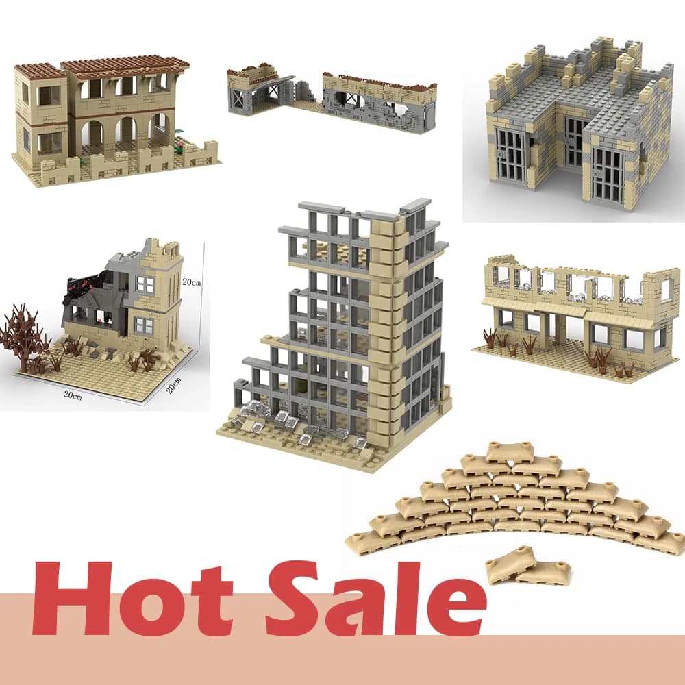 MOC militare della seconda guerra mondiale Piccole rovine Base di addestramento militare Accessori fai da te Building Blocks Giocattoli di mattoni Regali di Natale per bambini