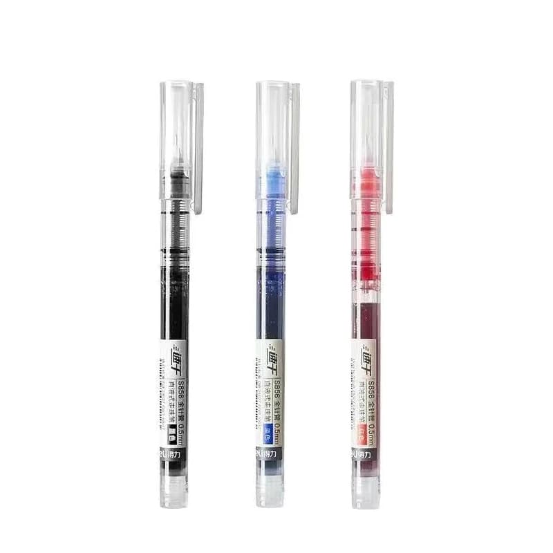 Deli 3 pezzi nero blu rosso inchiostro dritto-penna a sfera liquida penna Gel firma penna scuola studente forniture cancelleria penna per ufficio