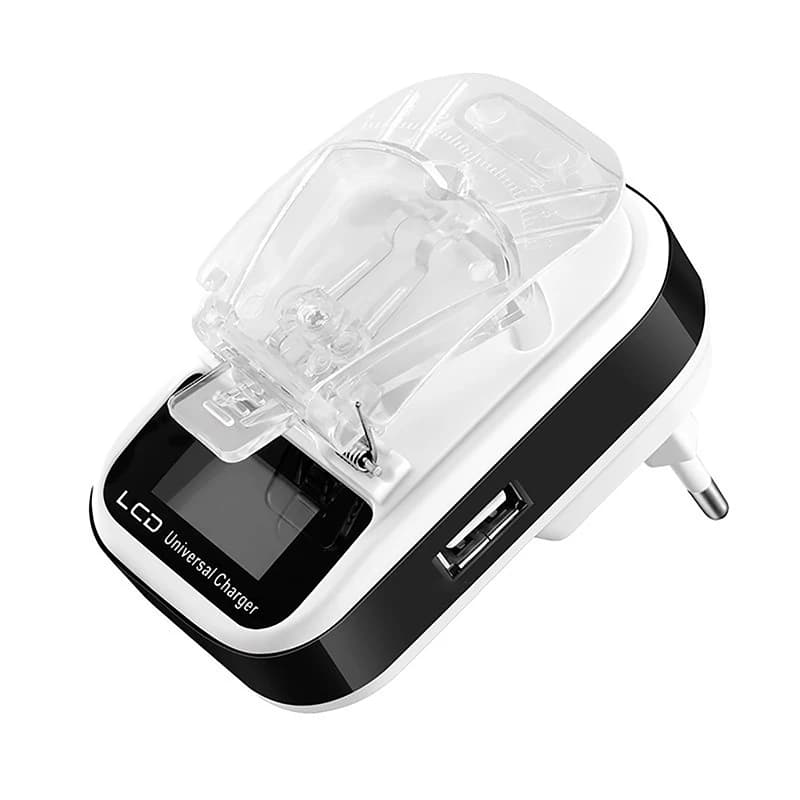 Caricabatteria universale per telefono cellulare con spina USA/UE Display LCD da viaggio esterno Caricatore per telefono con adattatore per porta USB di ricarica