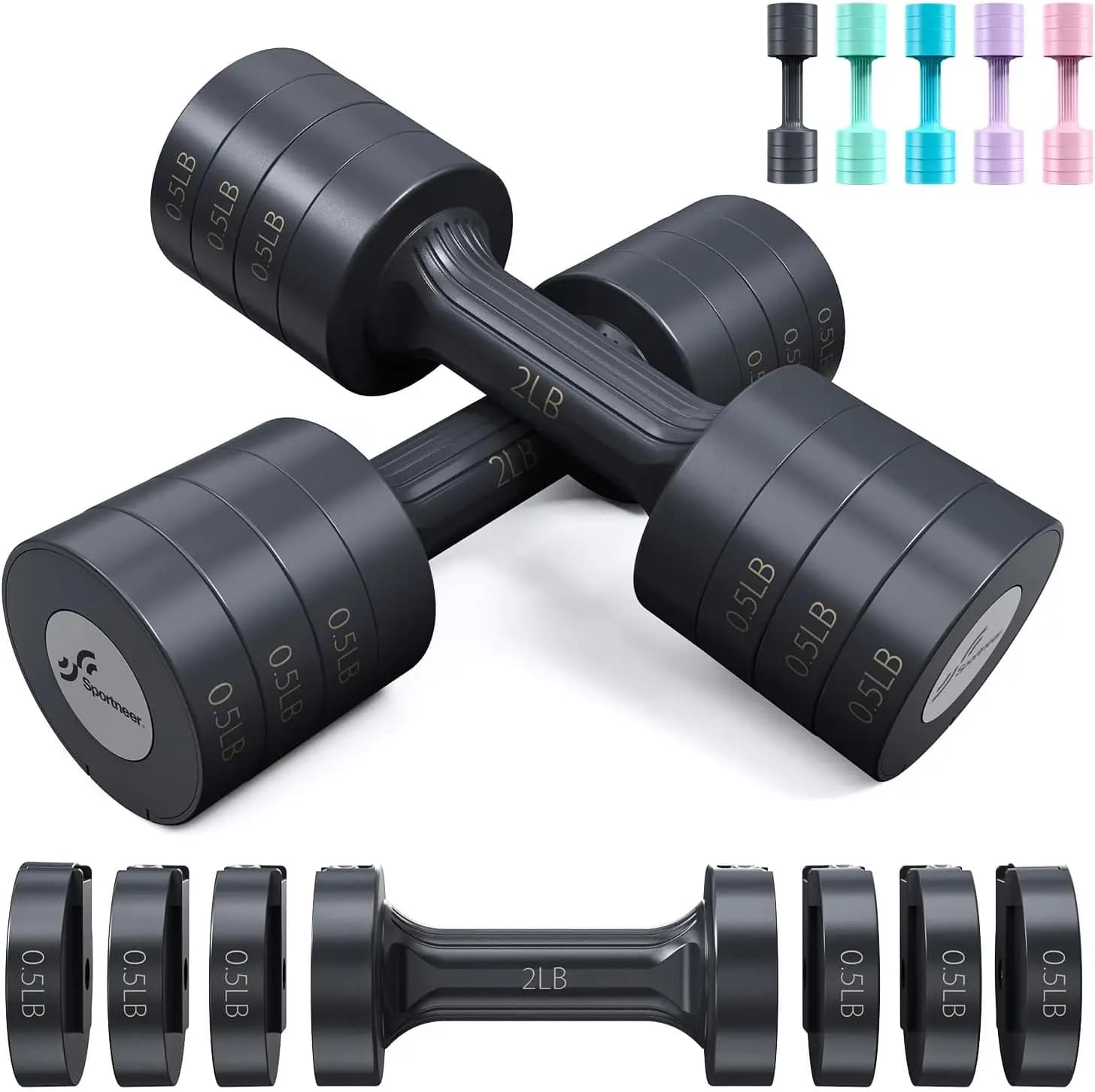 Set of Adjustable Manubri: 4-in-1 weights from 2-5 pounds Each, Rapid Adjustment for Home Training Men Women
