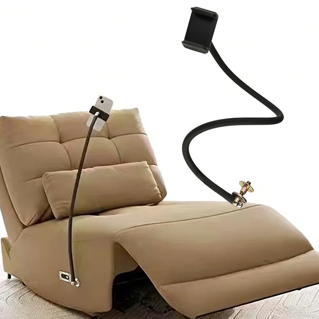 Flexible Support for Sofa with Monopod Arm and Clip with Headphones for Cellular Phones, Tablets and PC