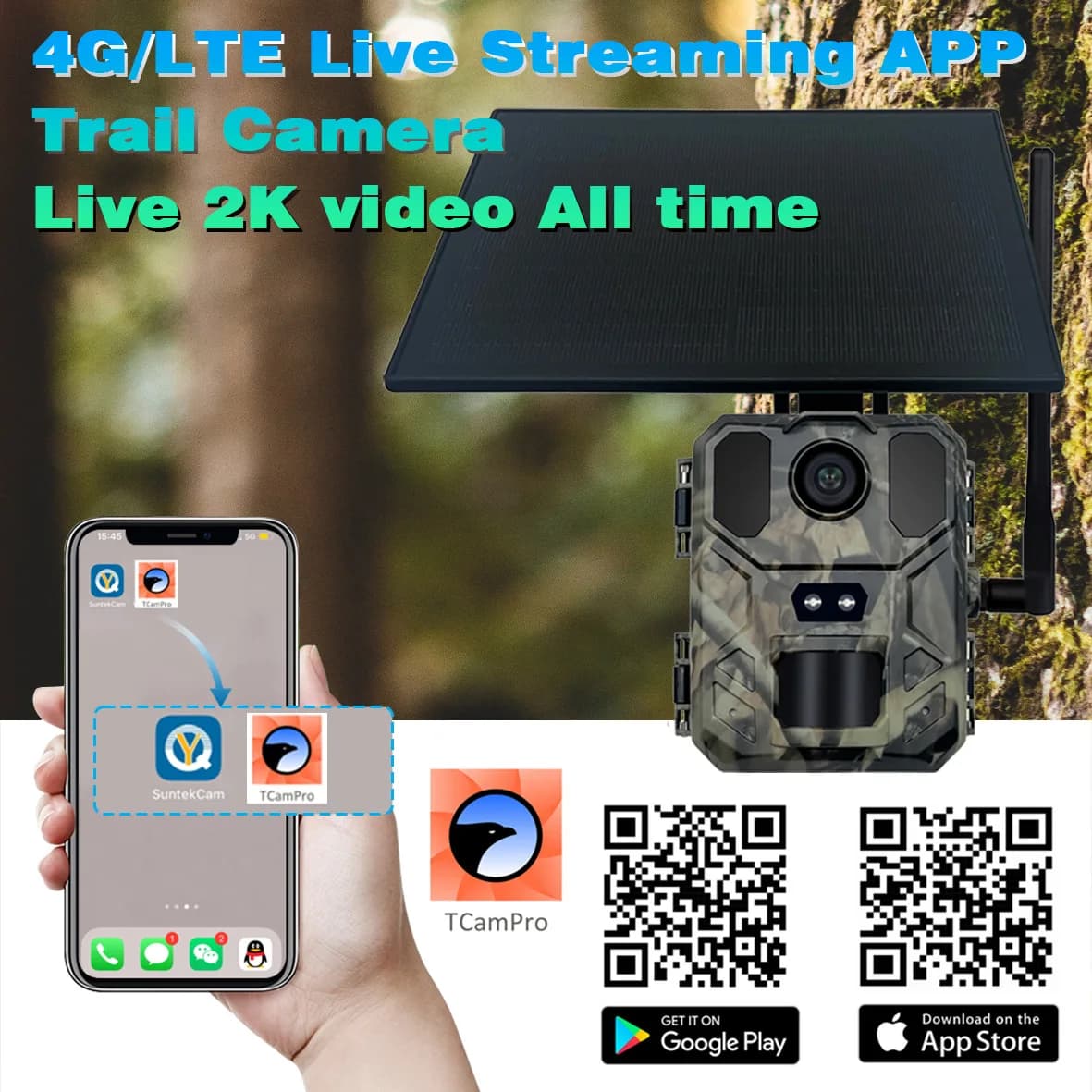 Mini900Pro Telecamera da Caccia per Esterni, 2K, 4G, Controllo Remoto tramite APP, Controllo Mobile, Foto e Video, Batteria al Litio Solare al 130%