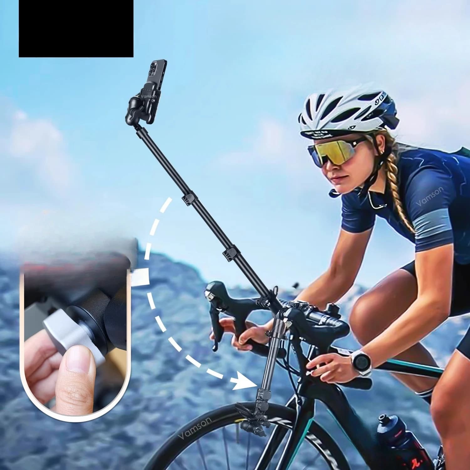 Bastone selfie per bici Supporto per telefono Mountain bike telescopico fisso Bici da strada Telecamera sportiva di terza vista