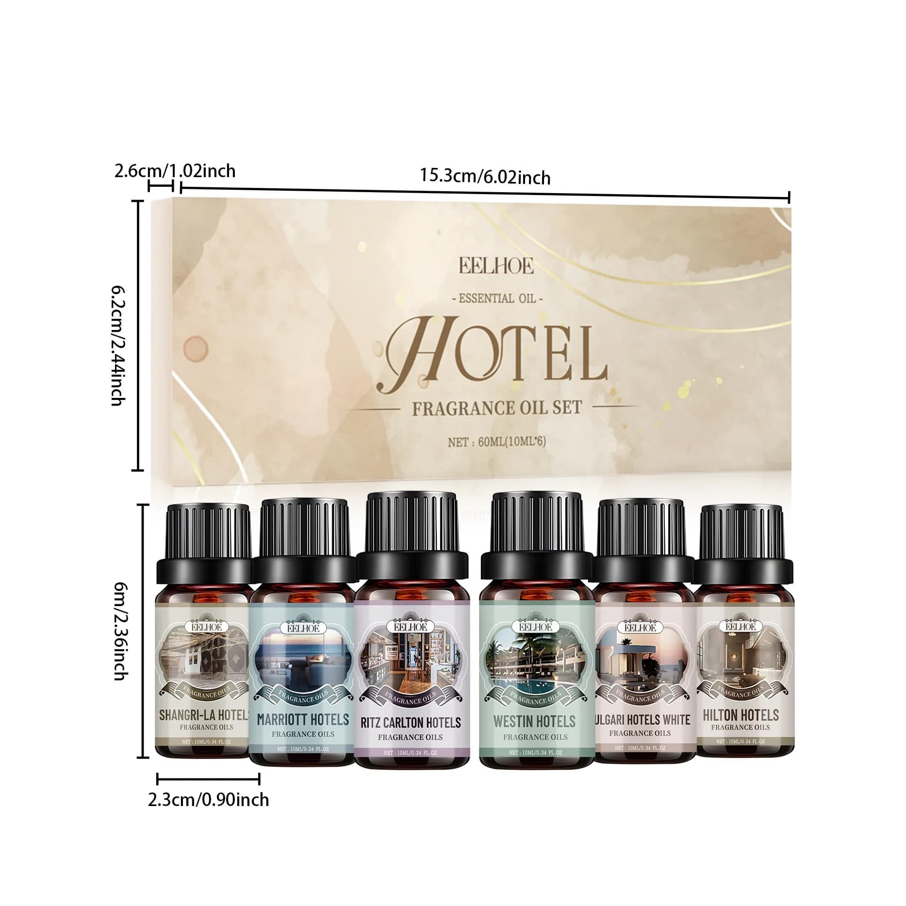 Kit Regalo di 6 Fragranze, Oli Essenziali Naturali da 10ml per Diffusore di Aromi, Umidificatore d'Aria, Casa e Hotel, Profumo Idrosolubile