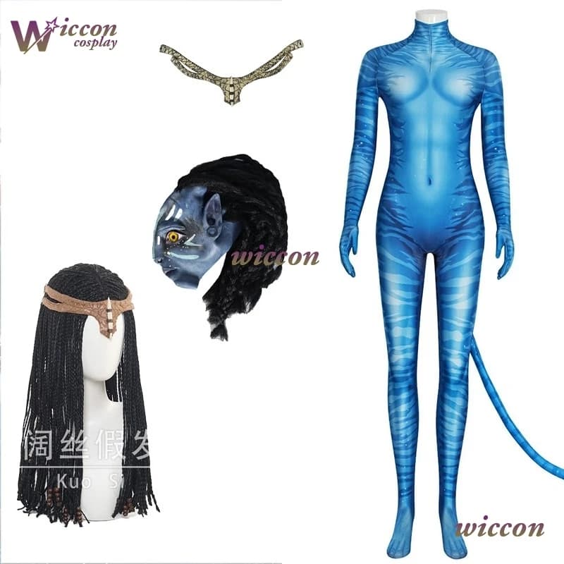 Ynot Avataa Neytiri Cosplay Neytili NAVI Costume Parrucca Donna Tuta Cosplay Alien Vestiti Fuoco Cenere Halloween Carnevale Abbigliamento