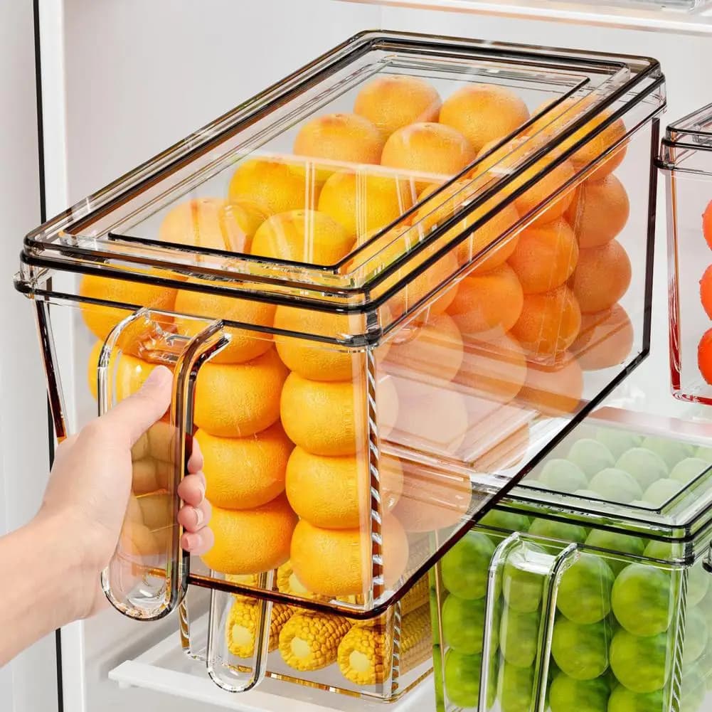 Contenitori trasparenti per frigorifero con coperchi Contenitori per alimenti impilabili per frutta Verdura Preparazione dei pasti Maniglia per contenitore in plastica per insalata