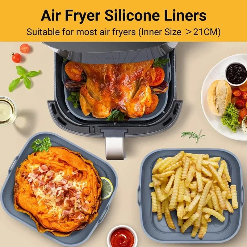 Silicone Folding Basket for Air Fryer, Reusable Square Cover for Oil-free cooking and oven