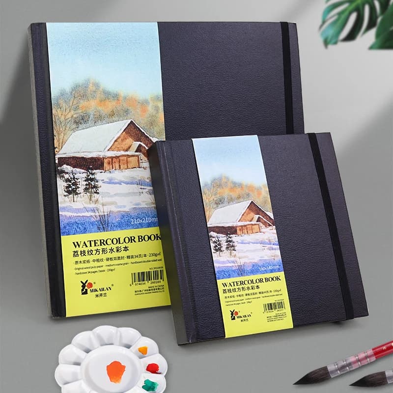 MIKAILAN Square Watercolor Book Medium Coarse Grain 230g sketchbook Water Color Paper For Student Artist Draw Art Supplies