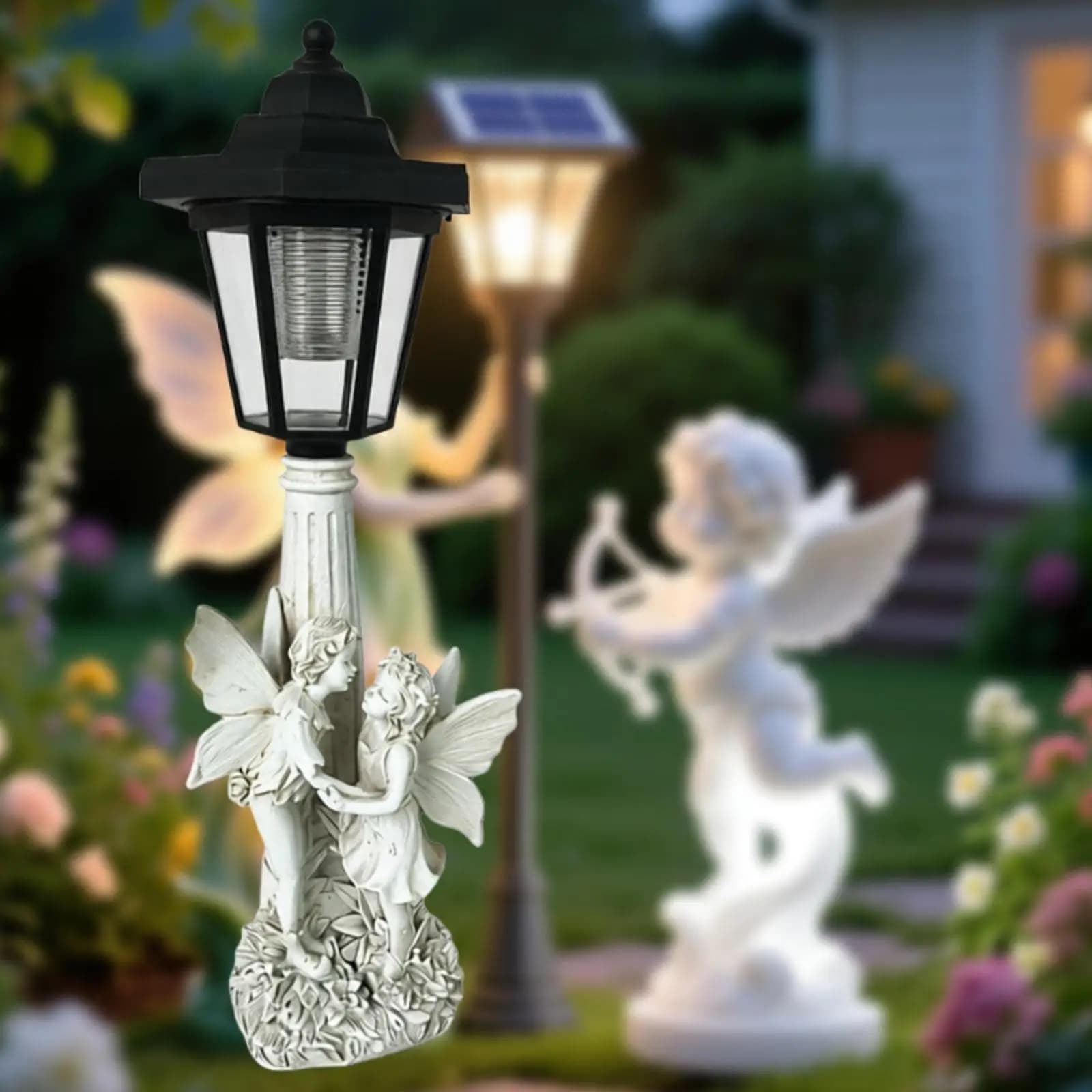 Lampada Solare da Giardino a Forma di Angelo, Statuetta in Resina con Luce LED per Decorazione di Prato, Patio e Giardino