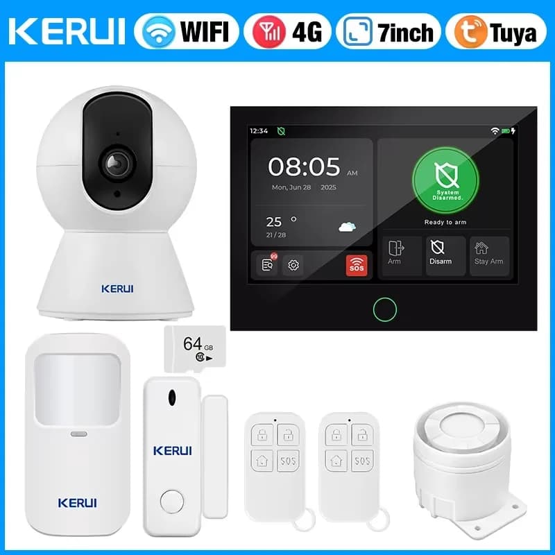 KERUI Touch Screen da 7 pollici Sistema di allarme domestico WiFi + Sistema di sicurezza allarme 4G per la casa con sirena G70 Sensore di movimento Tuya Smart App