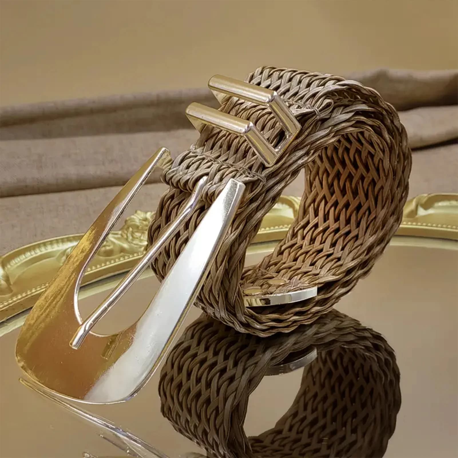 Womens Waist Belt Handwoven Texture Irregular Metal Buckle Shaping for Party Dresses Daily Outfits Camel Color 110cm Durable