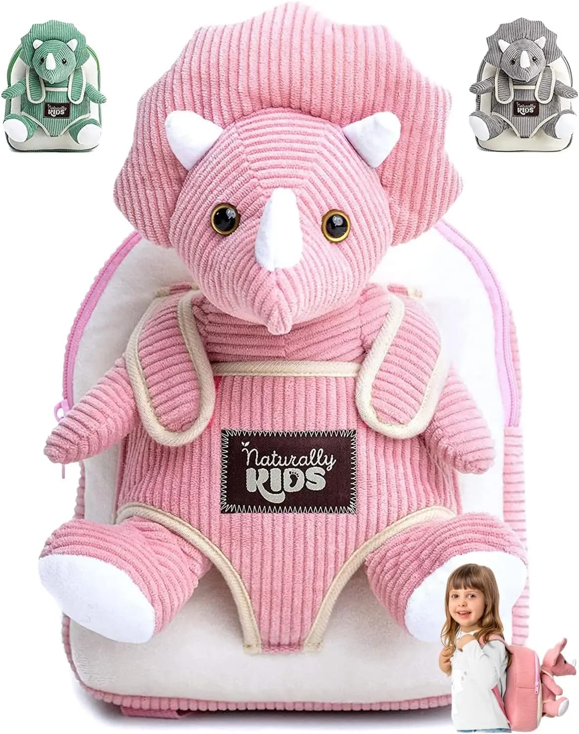 Pink Triceratope Plush for Girls from 2 to 5 years, Soft Backpack for Kids
