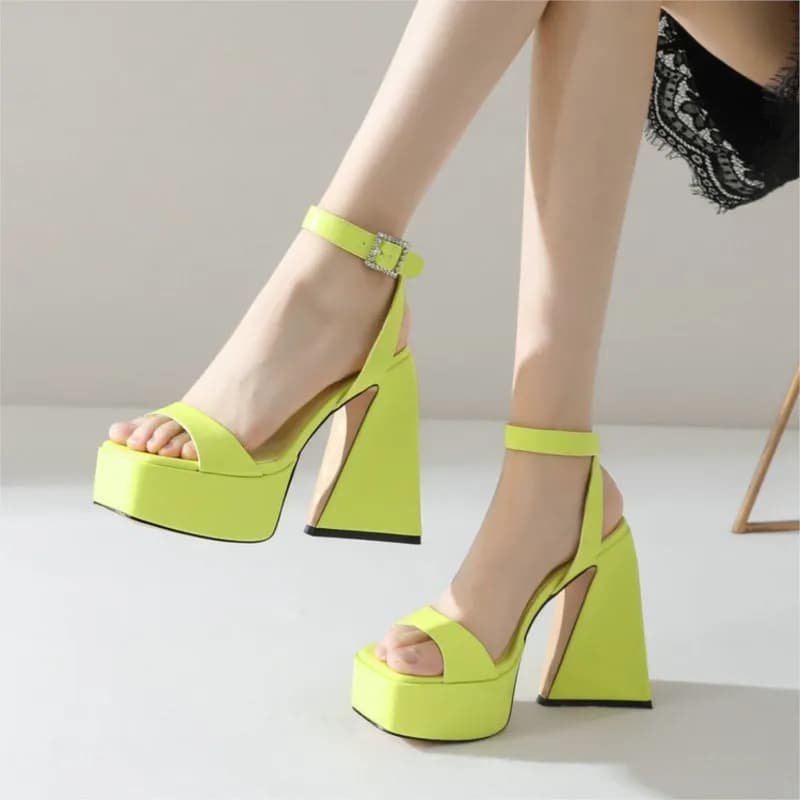 2026 New Fashion Coarse Heel Waterproof Platform High Heel Sandals Women's Head Thick Sole Ultra High Heel Shoes with One Belt