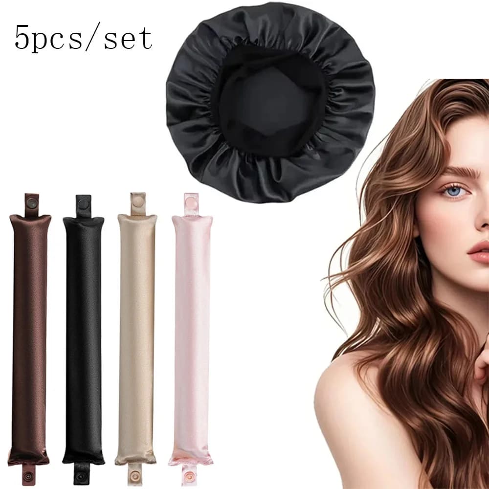 Set of 5 pieces heat-free curling rods with hair curler band with satin bonnet for long and soft flexible rods for lazy curls Hair for sleeping