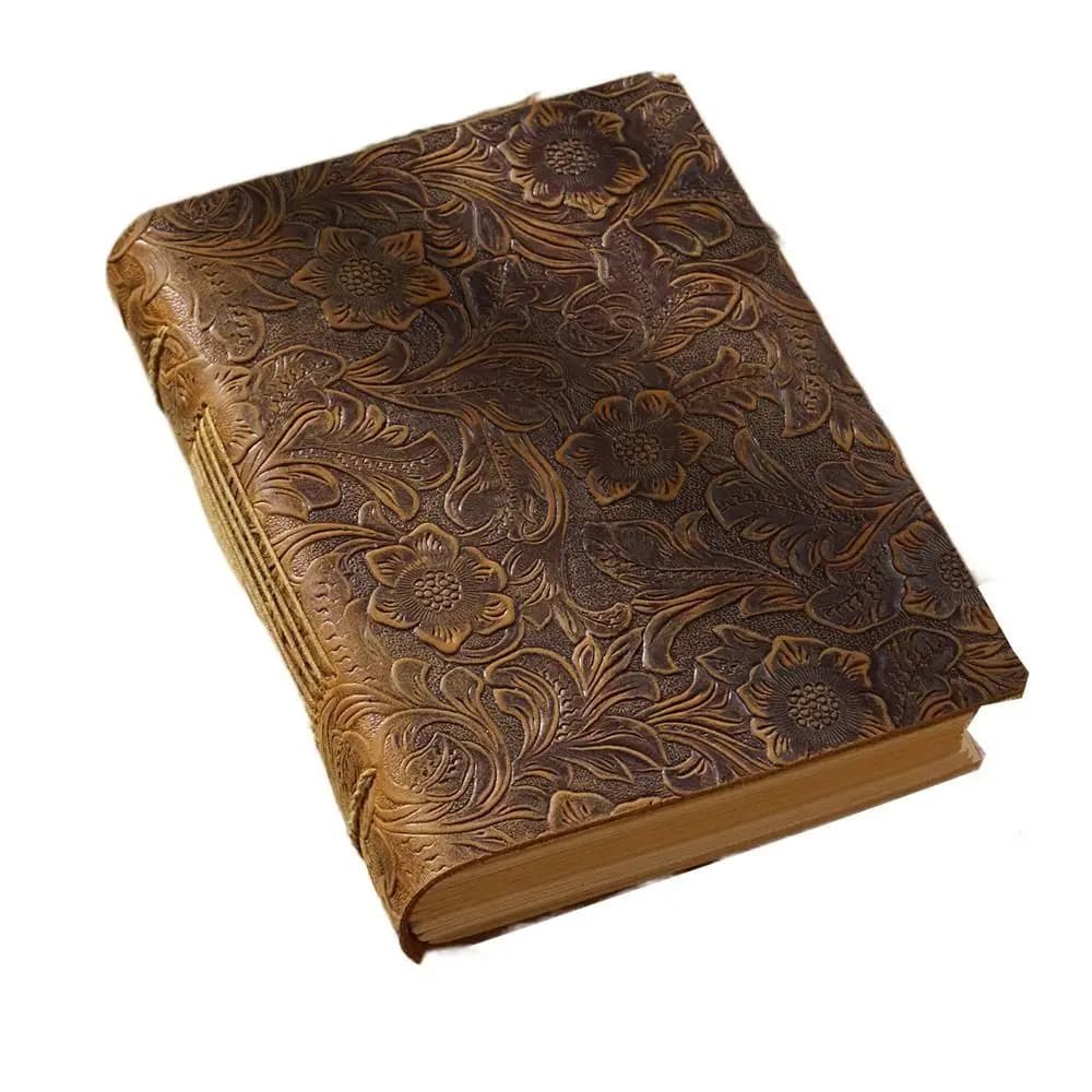 Antique Handmade Embossed Sketchbook Vintage Unlined Drawing Journal Blank Paper Genuine Leather Leather Notebook Travelers