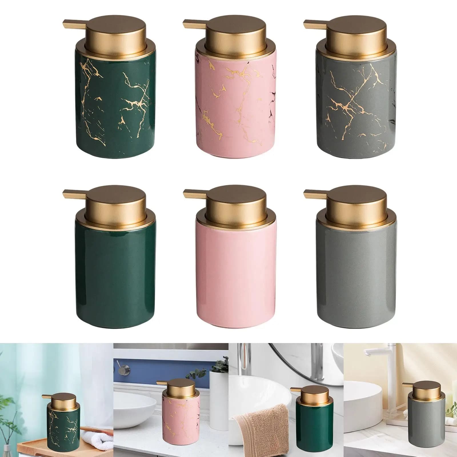 Ceramic Soap Dispenser Lotion Bottle Bathroom Accessories Dish Soap Dispenser Refillable for Kitchen Wash Room Shower Shampoo