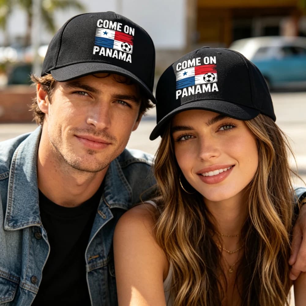 Unisex Come on Panama Football Fan Baseball Cap Men & Women Black Patriotic Sun Hat Panama Flag & Soccer Print Casual Sports Cap