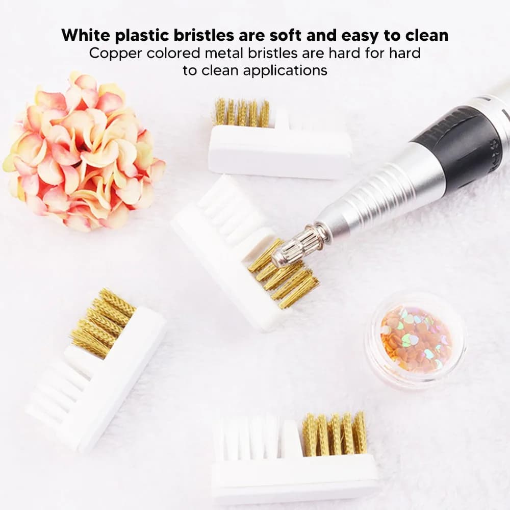 5pcs Copper Wire Bristles Nail Drill Bit Cleaner Polishing Grinding Head Plastic Handle Drill Bit Cleaning Brush Portable Size