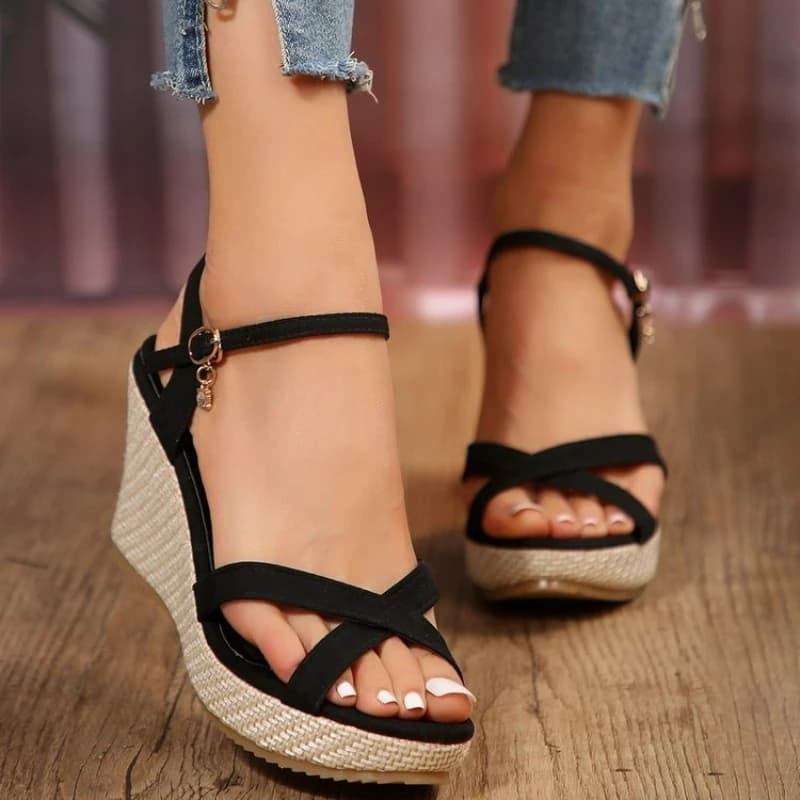 Sandali da donna Sandali con zeppa moda Estate Casual Scarpe da spiaggia all'aperto Piattaforma peep toe Scarpe da donna Sandali con fibbia con tacco alto