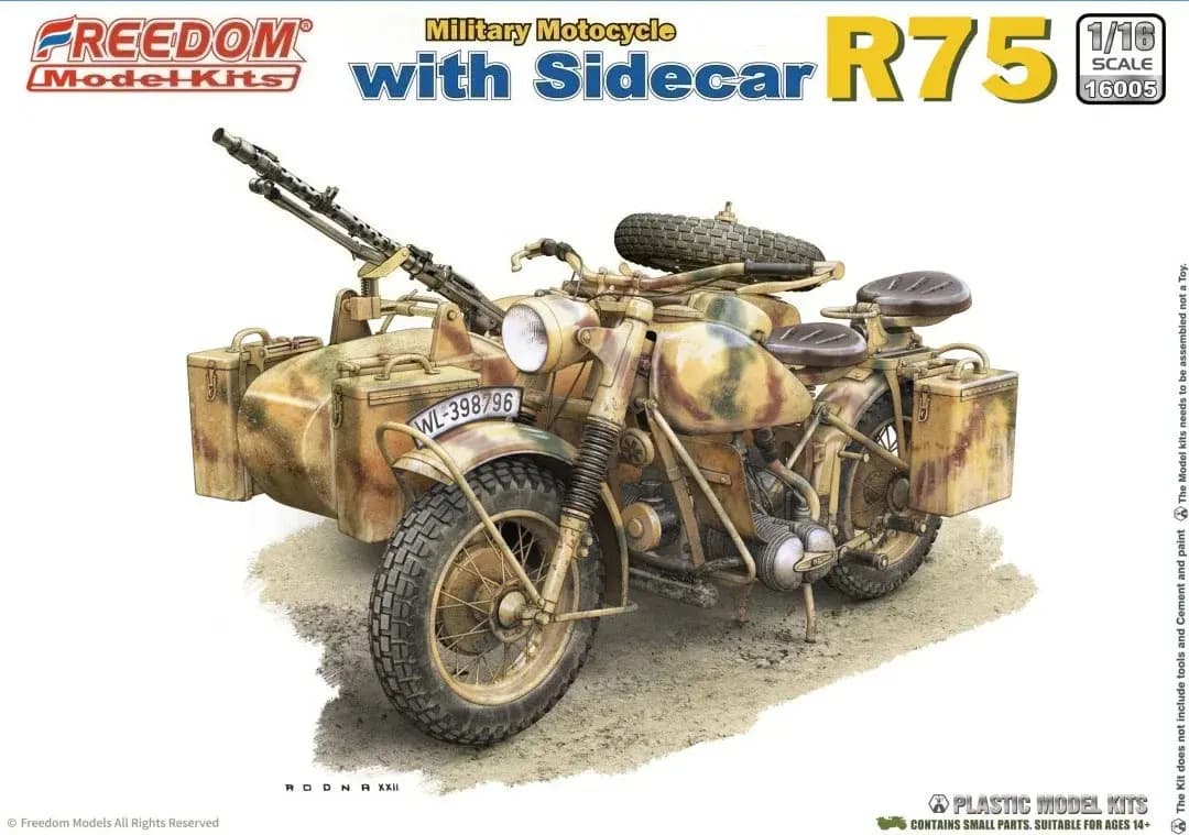 Kit modello in scala di assemblaggio in plastica Freedom 16005 Moto militare tedesca della Seconda Guerra Mondiale 1/16